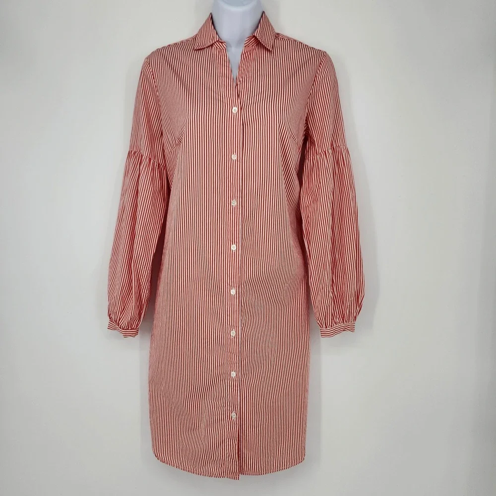 J McLaughlin Button‎ Front Shirt Dress Womens XS Orange Classic Preppy Casual